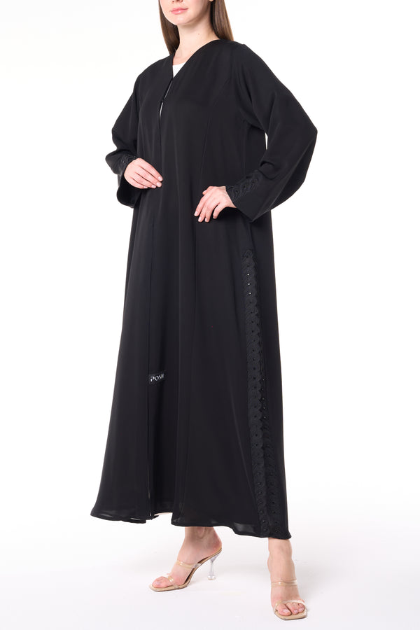 Black Reem Nada Custom Abaya with Black Lacework
