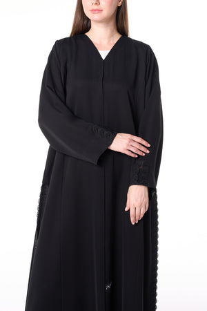 Black Reem Nada Custom Abaya with Black Lacework
