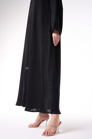 Black Reem Nada Custom Abaya with Black Lacework