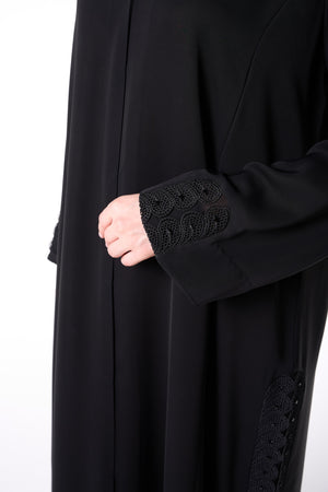 Black Reem Nada Custom Abaya with Black Lacework