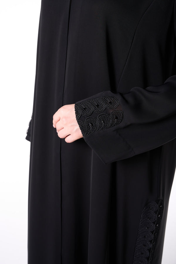 Black Reem Nada Custom Abaya with Black Lacework