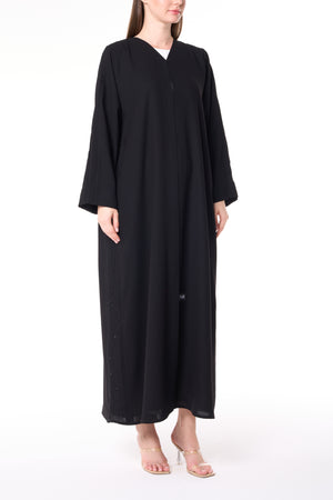 Black Claire Crepe Custom  Abaya with Front Pintuck Beadwork