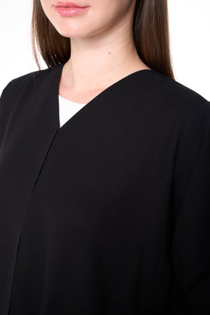 Black Claire Crepe Custom  Abaya with Front Pintuck Beadwork
