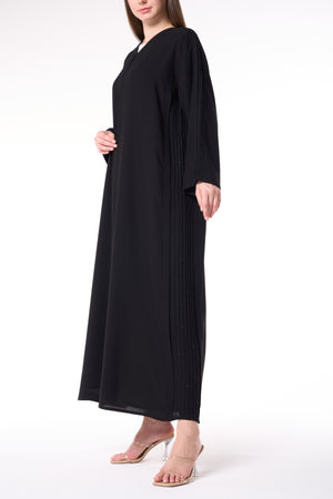 Black Claire Crepe Custom  Abaya with Front Pintuck Beadwork