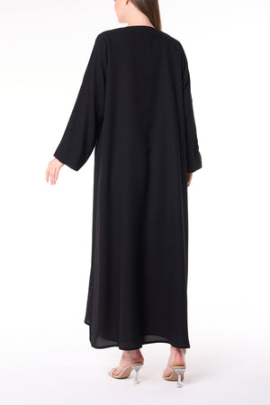 Black Claire Crepe Custom  Abaya with Front Pintuck Beadwork