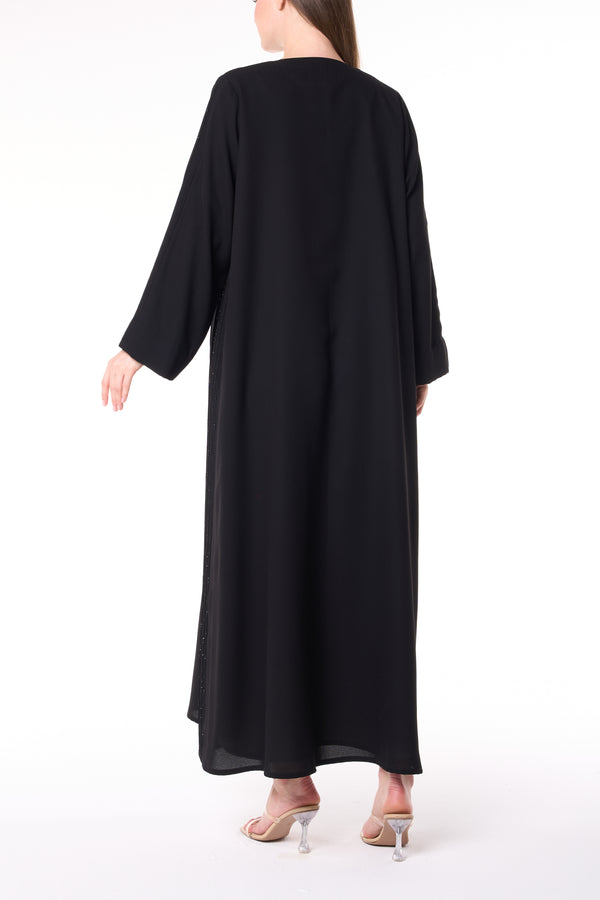 Black Claire Crepe Custom  Abaya with Front Pintuck Beadwork