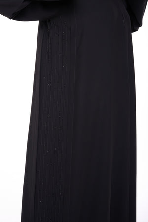 Black Claire Crepe Custom  Abaya with Front Pintuck Beadwork