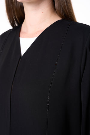 Black Farasha Crepe Custom Abaya with Beaded Sleeve Embroidery