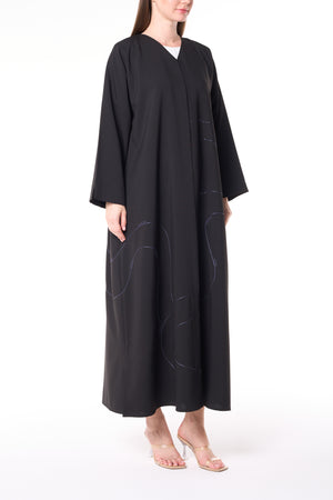 Black Kadi Crepe Abaya with Subtle Embroidery