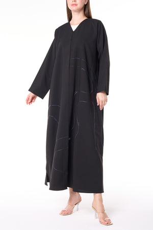 Black Kadi Crepe Abaya with Subtle Embroidery