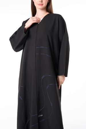 Black Kadi Crepe Abaya with Subtle Embroidery