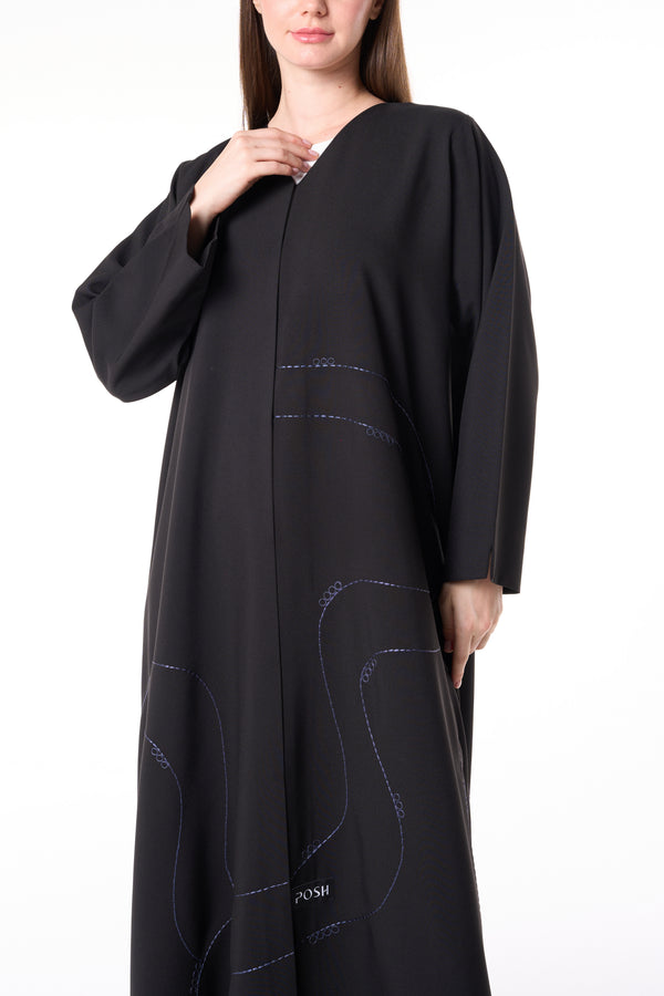 Black Kadi Crepe Abaya with Subtle Embroidery