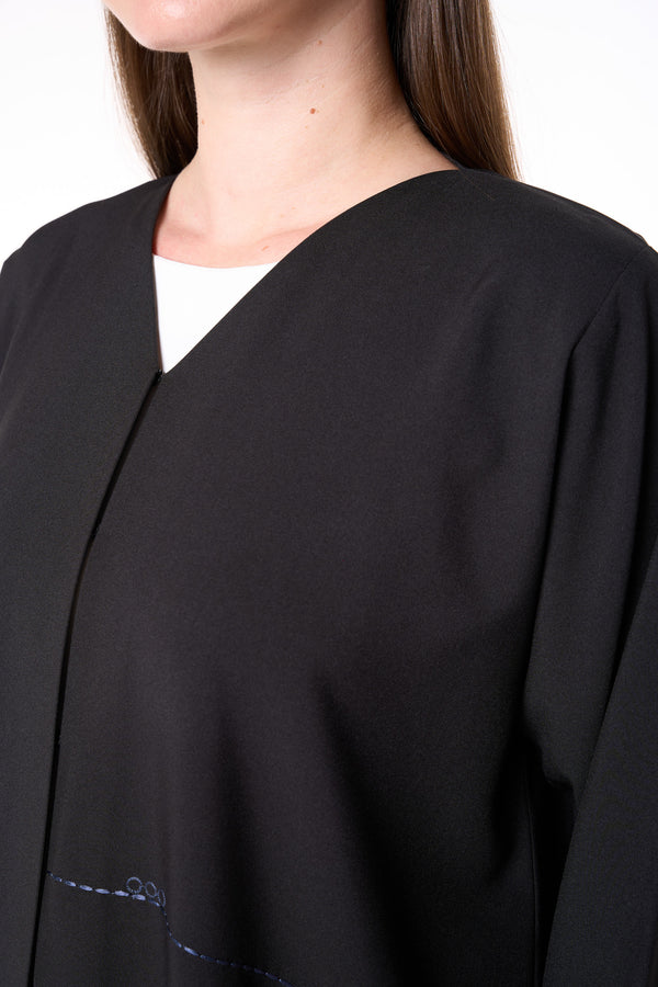Black Kadi Crepe Abaya with Subtle Embroidery
