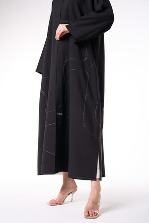 Black Kadi Crepe Abaya with Subtle Embroidery