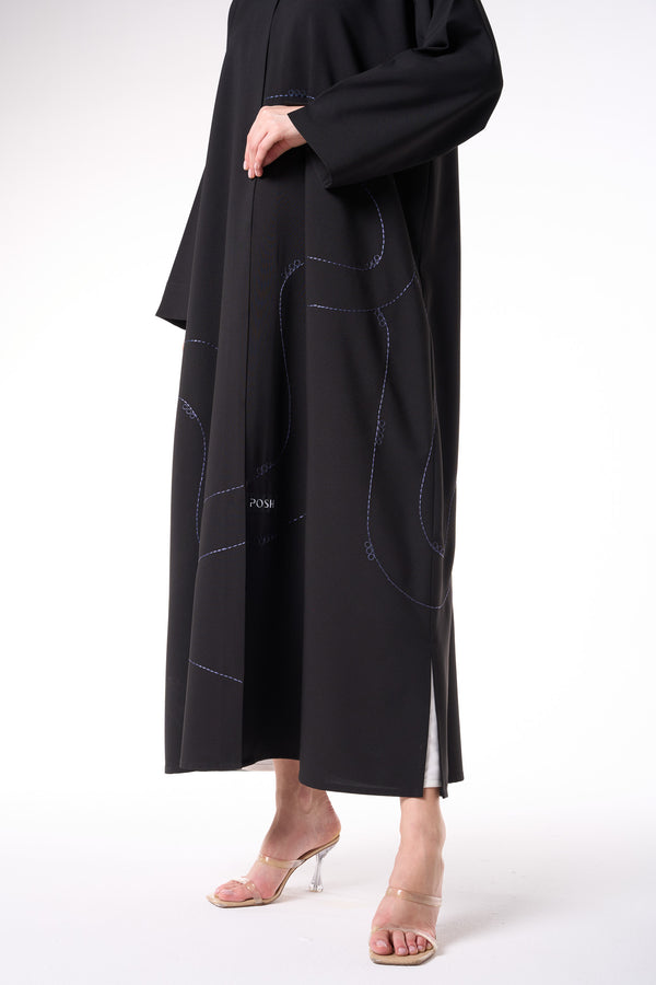 Black Kadi Crepe Abaya with Subtle Embroidery