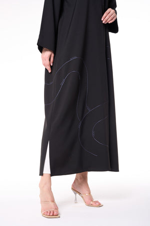 Black Kadi Crepe Abaya with Subtle Embroidery