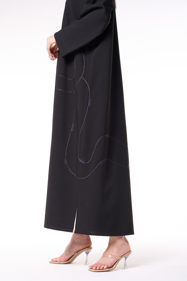 Black Kadi Crepe Abaya with Subtle Embroidery