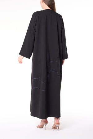 Black Kadi Crepe Abaya with Subtle Embroidery