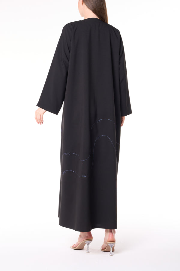 Black Kadi Crepe Abaya with Subtle Embroidery