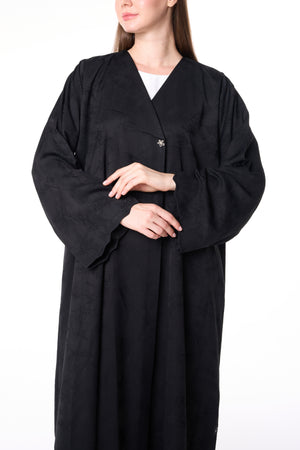 Black Jamaica Jacquard Abaya with V-Neck Collar