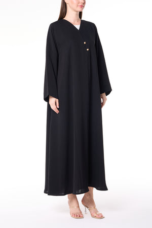 Black Reem Nada Abaya with Golden Accent Buttons