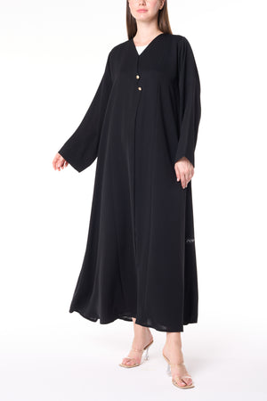 Black Reem Nada Abaya with Golden Accent Buttons
