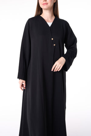 Black Reem Nada Abaya with Golden Accent Buttons