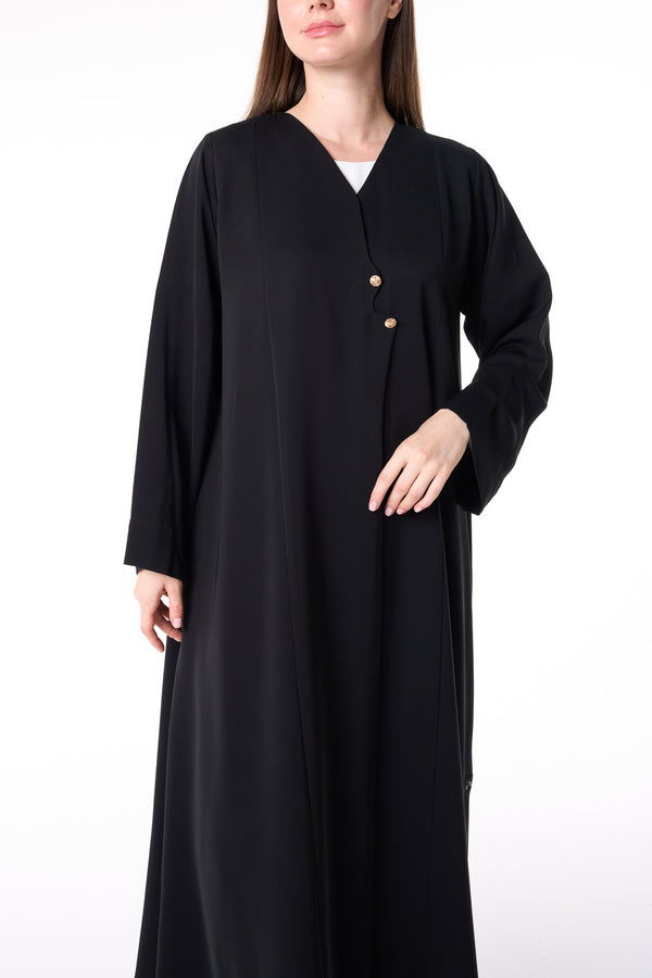 Black Reem Nada Abaya with Golden Accent Buttons
