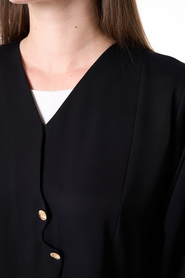 Black Reem Nada Abaya with Golden Accent Buttons