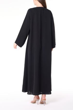 Black Reem Nada Abaya with Golden Accent Buttons