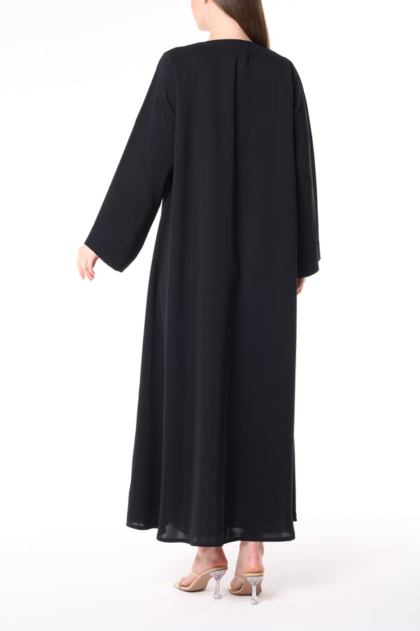 Black Reem Nada Abaya with Golden Accent Buttons