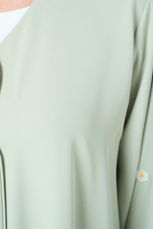 Green Rose Crepe Abaya with Sleeve Embroidery and Klosh Cut