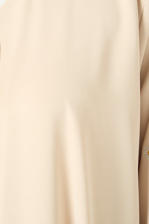 Yellow Bio Crepe Abaya with Sleeve Embroidery and Klosh Cut