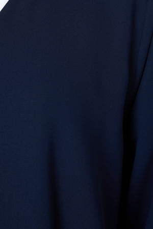 Blue Wave Crepe Abaya with Front Piping and Silver Button Detail