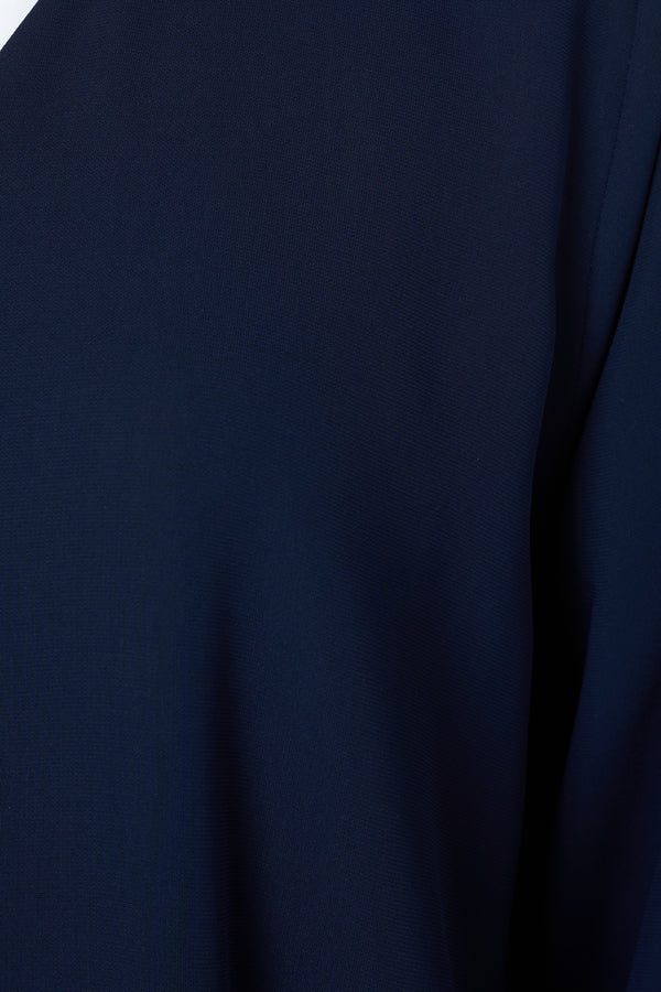 Blue Wave Crepe Abaya with Front Piping and Silver Button Detail