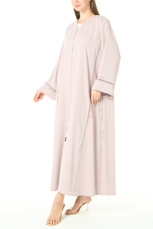 Pastel Pink Cool Crepe Abaya with Central Lace Detailing