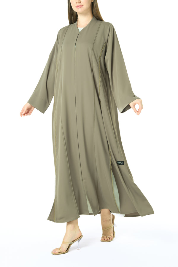 Green Cool Crepe Abaya with Klosh Silhouette and Minimal Finish