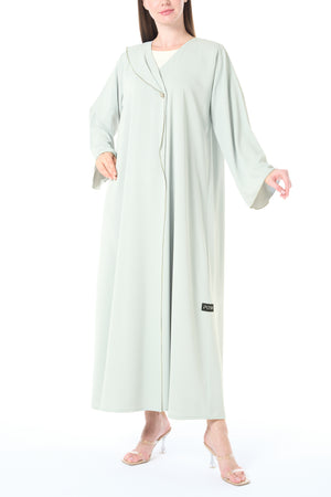 Green Bio Crepe Abaya with Klosh Silhouette and Clean Minimal Finish