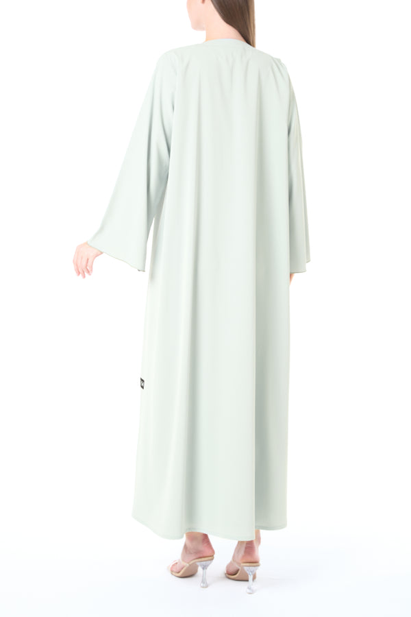 Green Bio Crepe Abaya with Klosh Silhouette and Clean Minimal Finish