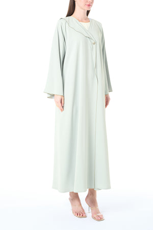 Green Bio Crepe Abaya with Klosh Silhouette and Clean Minimal Finish