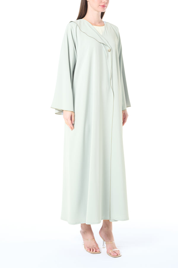 Green Bio Crepe Abaya with Klosh Silhouette and Clean Minimal Finish