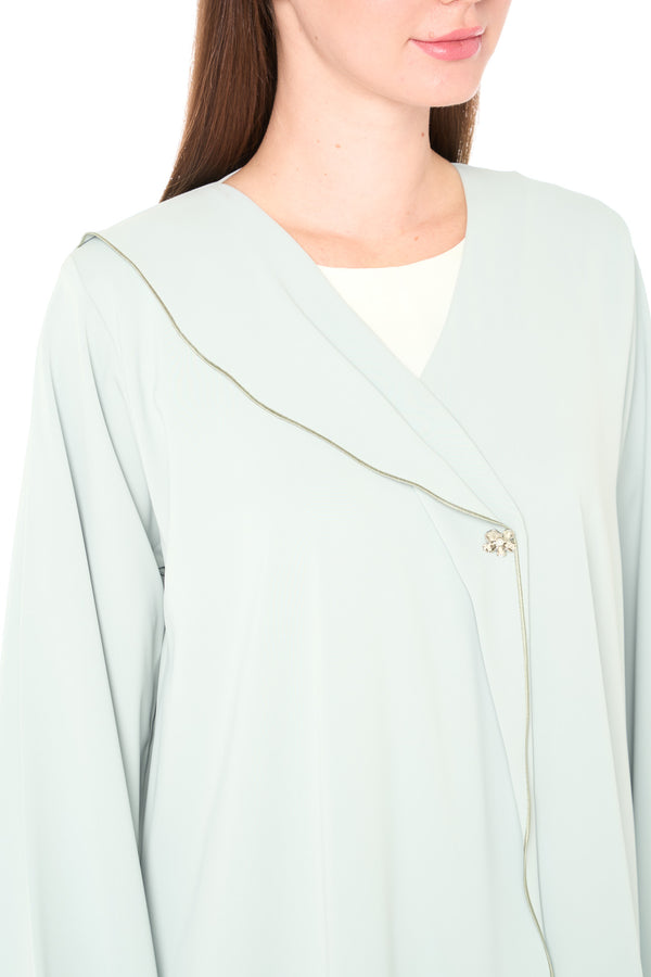 Green Bio Crepe Abaya with Klosh Silhouette and Clean Minimal Finish