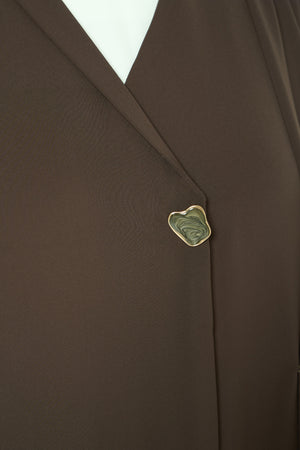 Brown Classic Nada Abaya with Pleat and Collar Detail