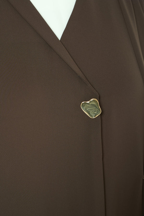 Brown Classic Nada Abaya with Pleat and Collar Detail