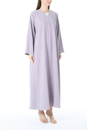 Purple Cool Crepe Abaya with Delicate Front Beadwork