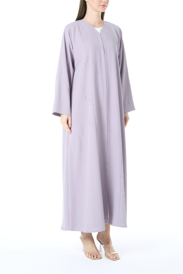 Purple Cool Crepe Abaya with Delicate Front Beadwork