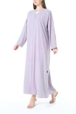 Purple Cool Crepe Abaya with Delicate Front Beadwork
