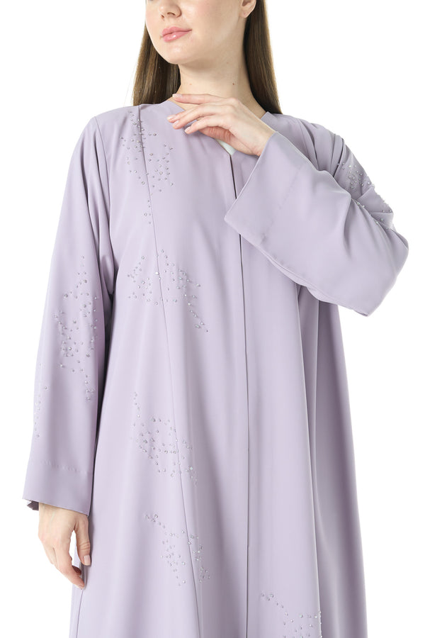 Purple Cool Crepe Abaya with Delicate Front Beadwork