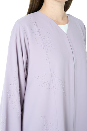 Purple Cool Crepe Abaya with Delicate Front Beadwork