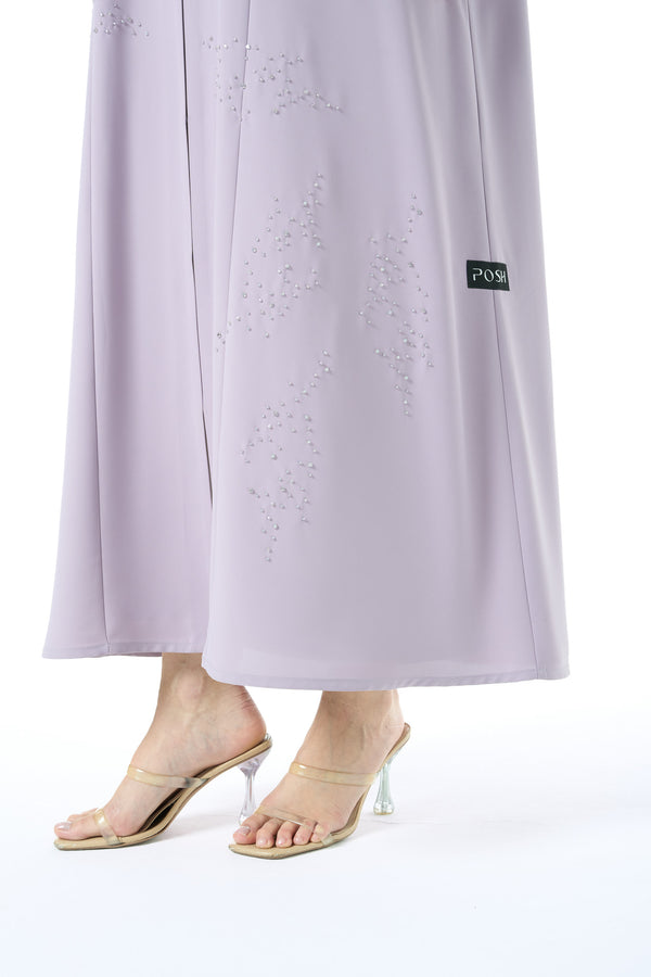 Purple Cool Crepe Abaya with Delicate Front Beadwork